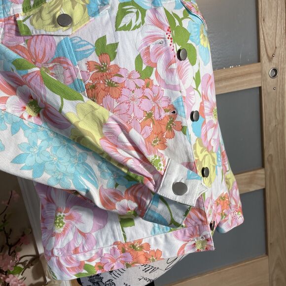 Catherine Stewart Womens Denim Jean Floral Print Jacket Sz M Multicolor - Picture 5 of 7